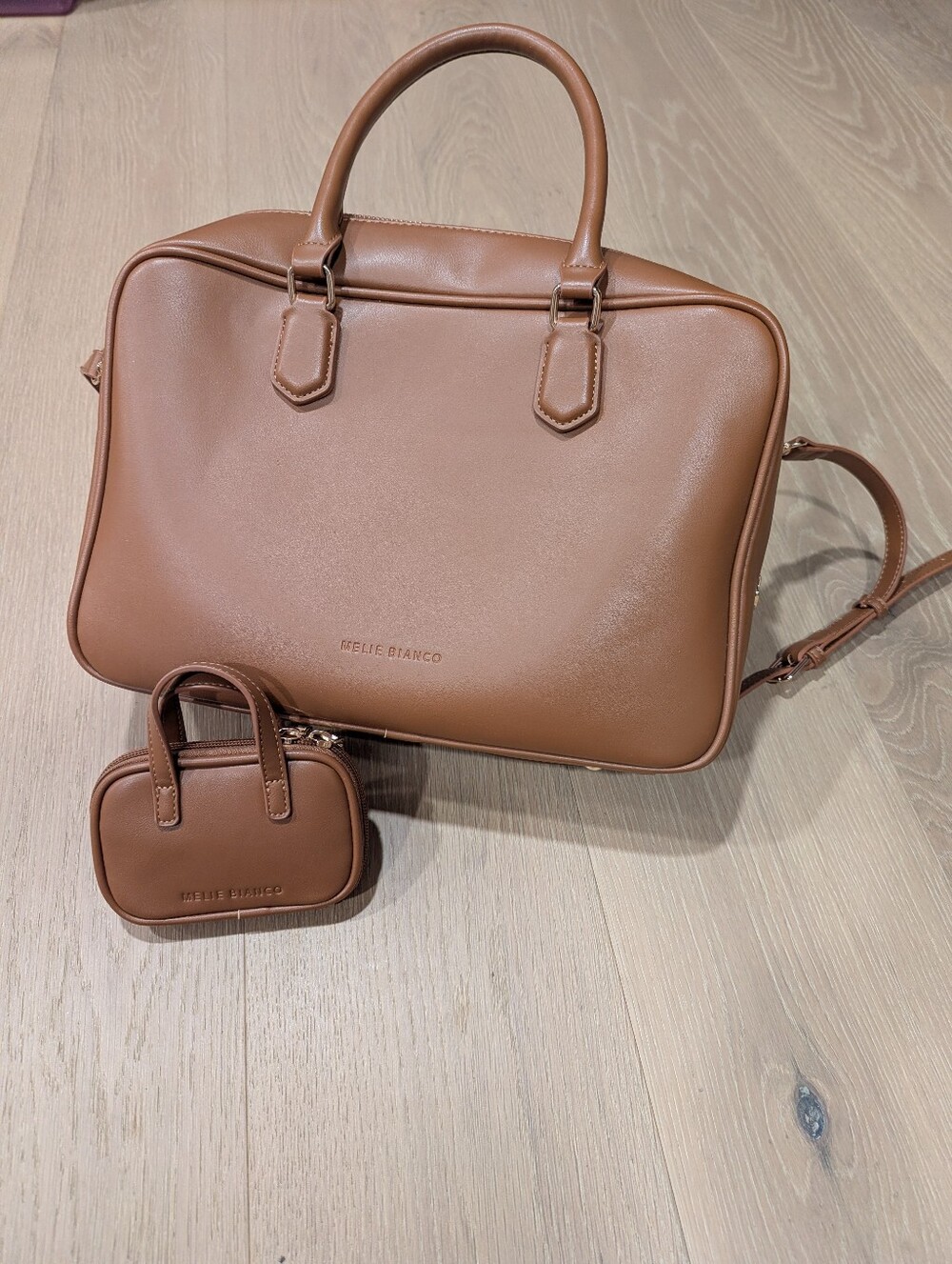 MELIE BIANCO Tan Faux Leather Bag And Mini Bag